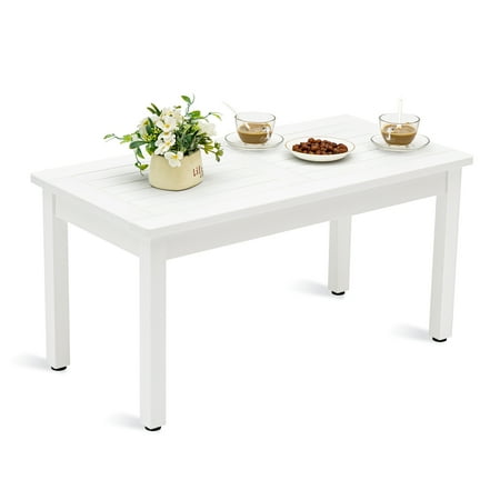 Dycanpo Outdoor Coffee Table Rectangle HDPS Patio Tables for Outside 17.7 x 35 x17.7 White