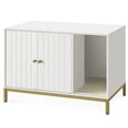 thumbnail image 1 of Feandrea Mueble Arenero, Mueble de Caja Arenero para Gatos,con Alfombrilla Rascadora, Patas Altas, 80 x 50 x 55 cm, Blanco y Dorado, 1 of 6
