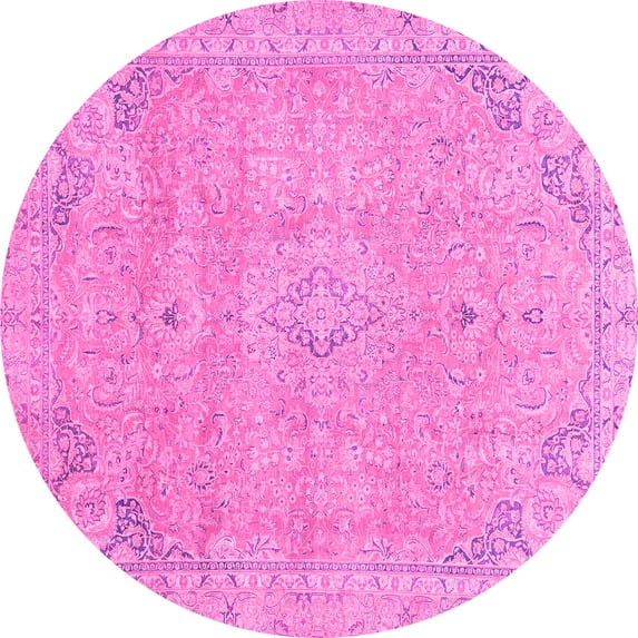 Ahgly Company Indoor Round Abstract Pink Modern Area Rugs, 4' Round