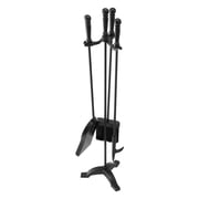 VEVOR Fireplace Tool Set, 4 PCS Fire Tool Set and Holder with Three-Prong Stand, Ash Shovel, Brush, Fire Place Poker, Wrought Iron Fireplace Accessories for Campfire Indoor/Outdoor, Black