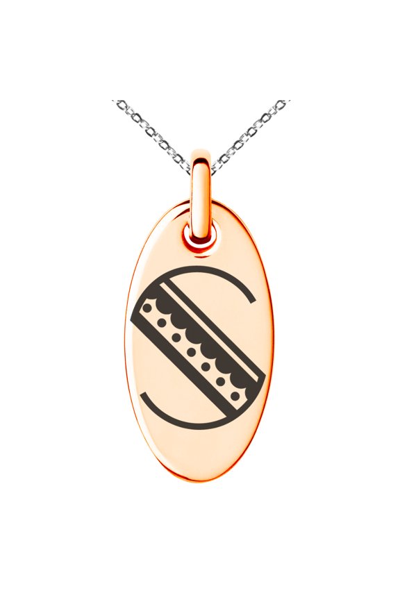 Stainless Steel Letter S Initial Metro Retro Monogram Engraved Small Oval Charm Pendant Necklace