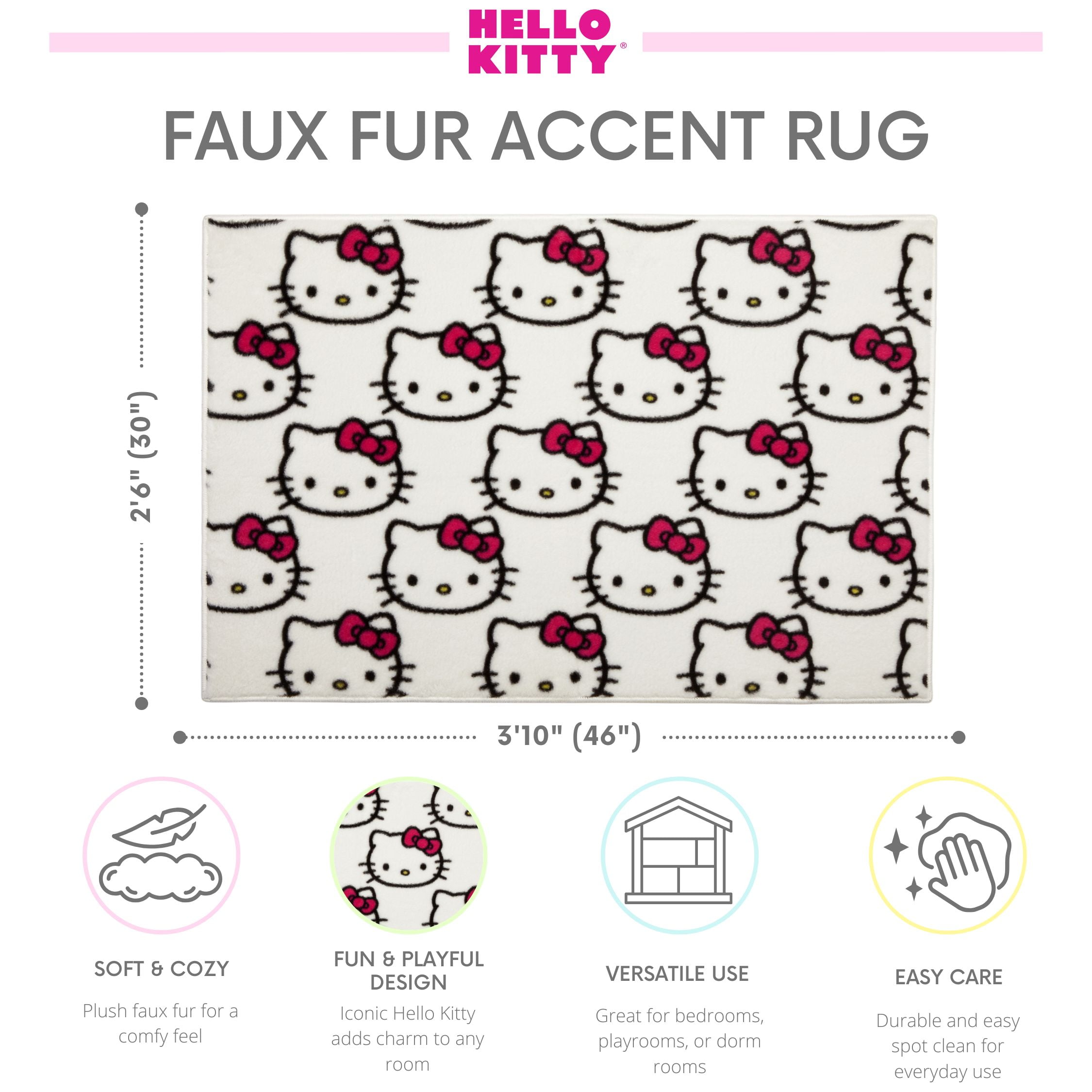Hello Kitty Kids Faux Fur Accent Rug, 30 x 46, White