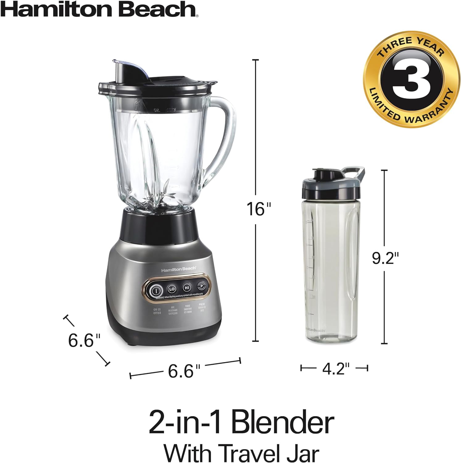 Wave Action Blender with Stainless Steel Blades, 40oz Glass Jar and 20oz Travel Jar, 800  for Smoothies