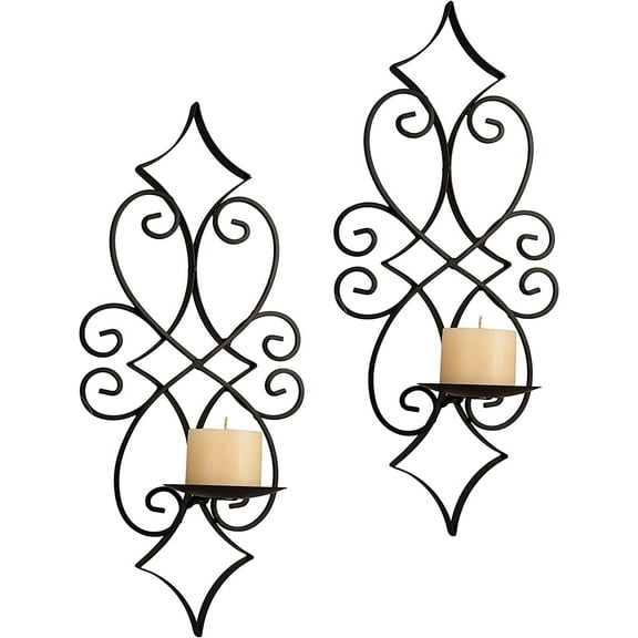Danya B. Wrought Iron Casablanca Candle Wall Sconce - Set of 2 - Easy to Mount – Black, Contemporary, Modern Home Décor for up to 3" LED or Real Pillar Candles