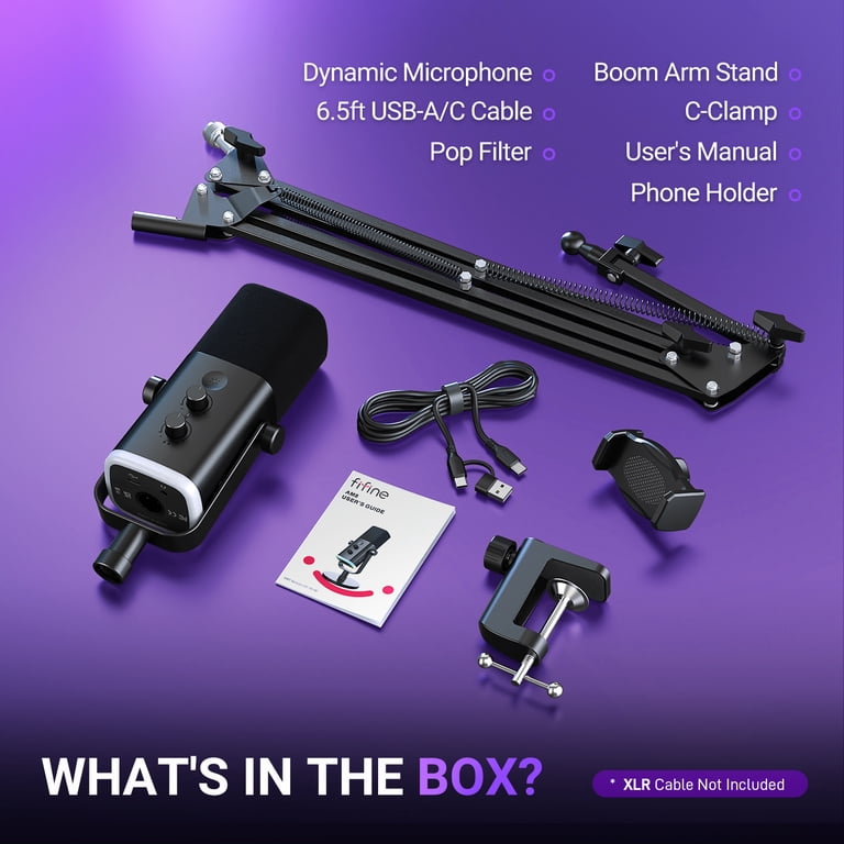 FIFINE AM8 Gaming Microphone Kit with Boom Arm Stand, USB XLR