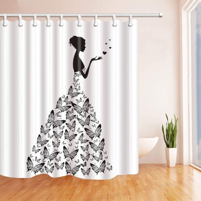 Cortina de Ducha ABPHQTO Mujeres Obra de Arte Impresiones Mariposas Princesa Retro Parisienne Chic 160x180 cm