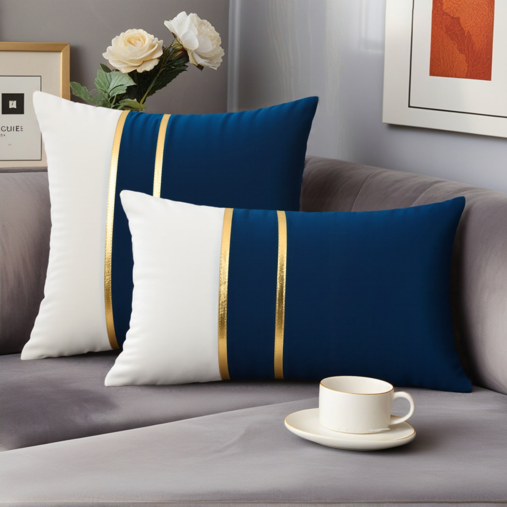 Unique Bargains Velvet Soft Square Pillow Covers Pack of 2 Dark Blue 20" x 12"