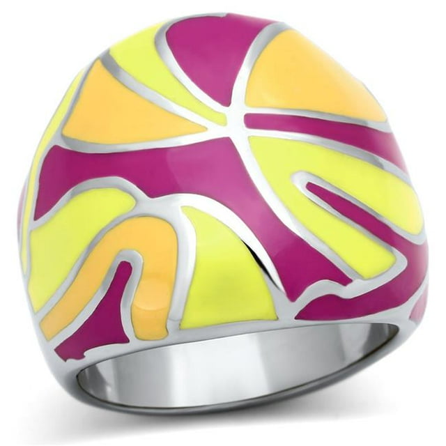 High Polished No Plating Stainless Steel Ring with Epoxy, Multi Color - Size 5