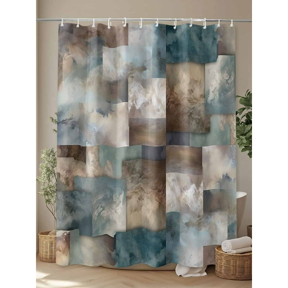 Shower Curtain, Gradient Color Block Abstract Art Waterproof Shower Curtain Set with Hooks for Bathroom Showers,Stalls and Bathtubs,72x72In Twisted Line Modern Style