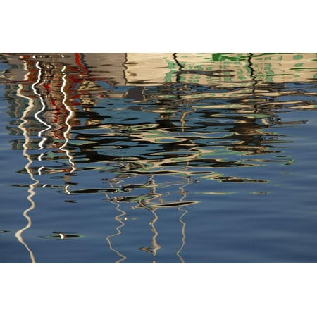 USA, Maine, Reflections of a Lobster Boat at Bass Harbor Print Wall Art By Joanne