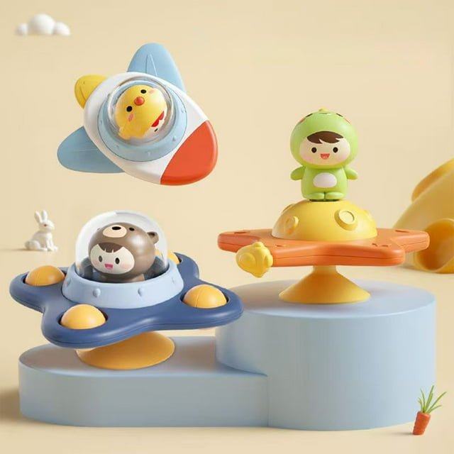 Extra Large Suction Cup Spinning Toy Set,Rotating Educational Fidget Spinner,Tabletop Bath Play,Hand Eye Coordination Trainer,Visual Auditory Sensory Learning,Early Learning Cognitive Play