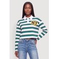 thumbnail image 2 of Women's Striped NY Patch Long Sleeve Crop Polo Top, 2 of 4
