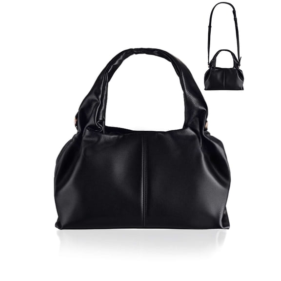Gustave Women's PU Leather Crossbody Bag Small Shoulder Handbag Cloud Shaped Ruched Stylish Top Handle Clutch Purse with Adjustable Strap - Black