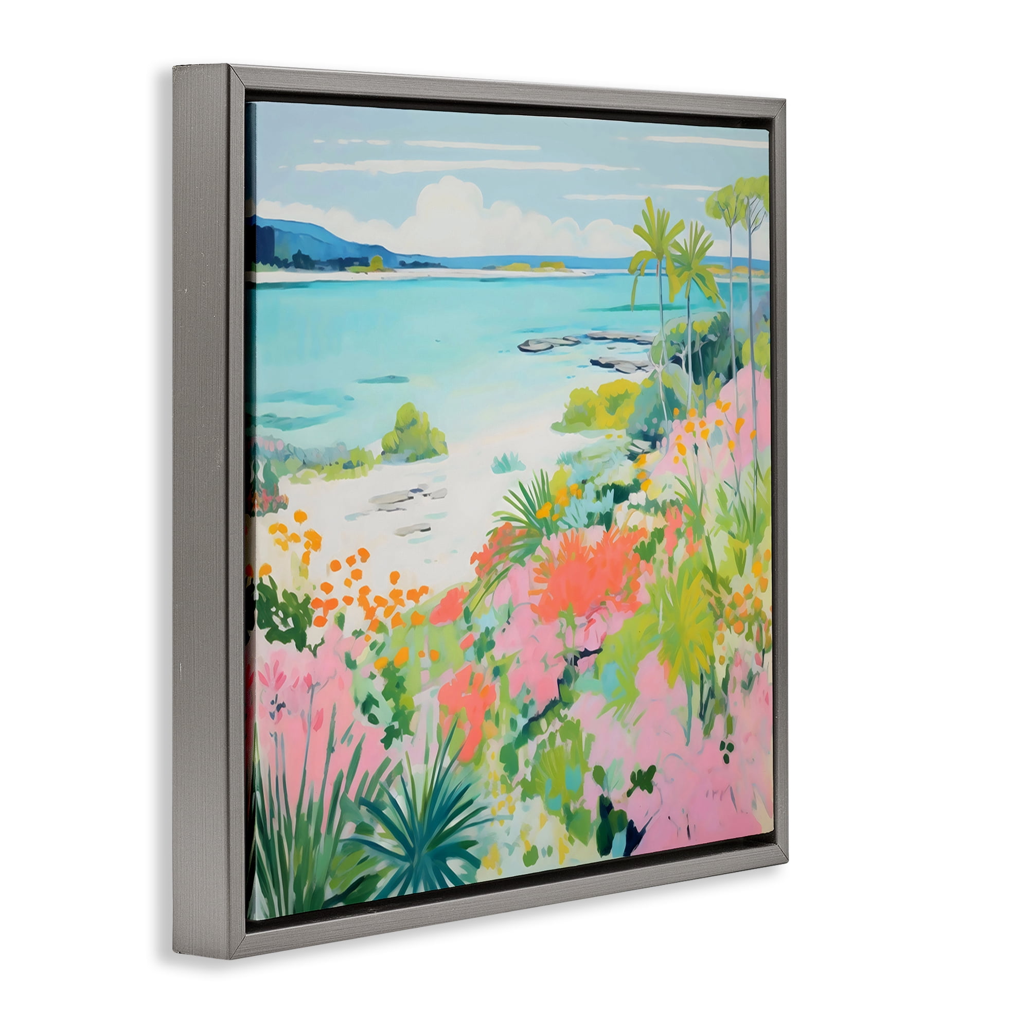 Stupell Industries Tropical Coast Blooming Shoreline Gray Framed Floater Canvas Wall Art, design by Creative Studio