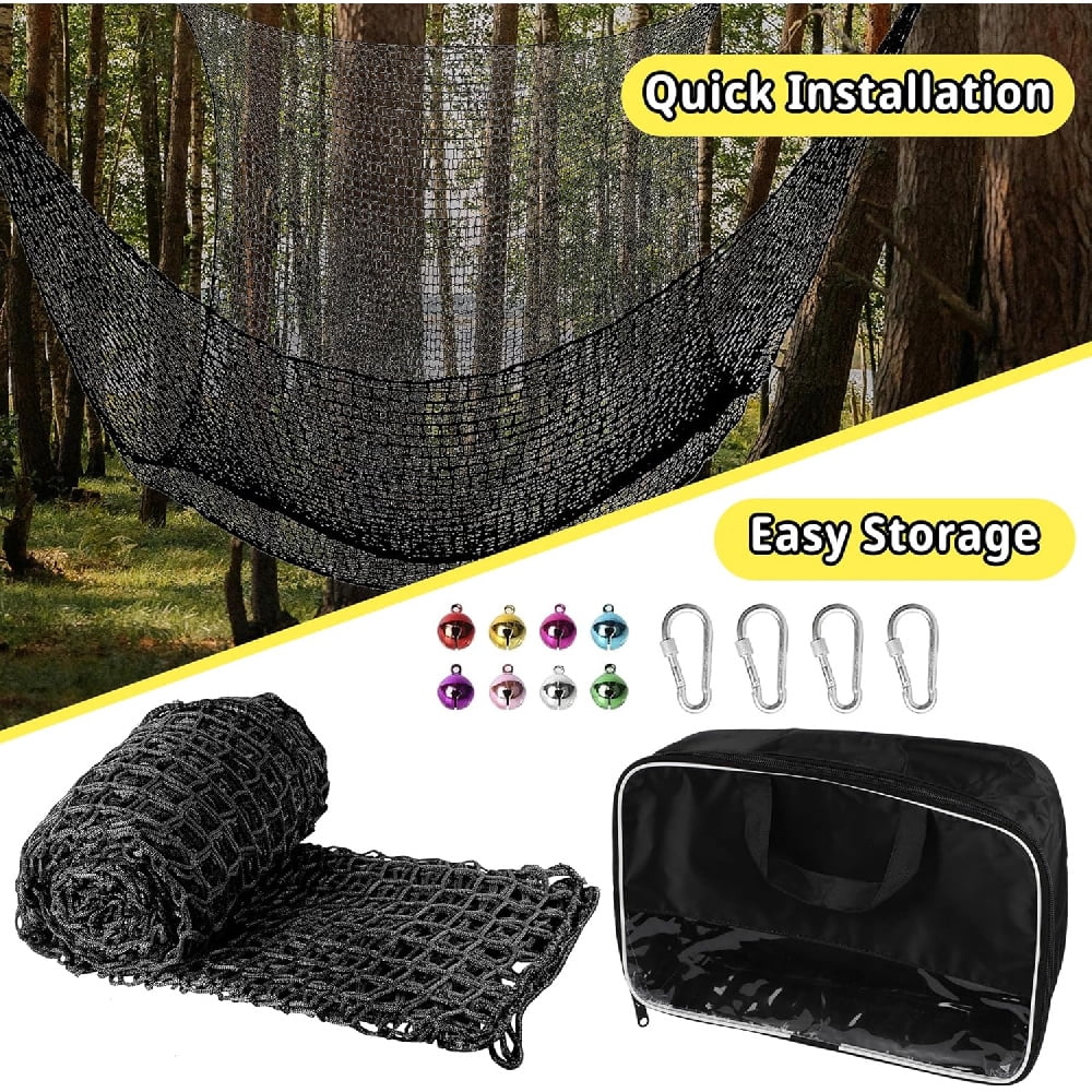 Climbing Cargo Net - 6.5'~14.7' x 9.8', Double Layer Playground Safety Net with Storage Bag for Kids' Outdoor Treehouse