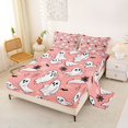 thumbnail image 2 of Homewish Cartoon Halloween Ghost Bed Sheets,Spider Web Bat Pattern Full Size Sheets,Blush Pink White,4 Pieces,1 Flat Sheet,1 Fitted Sheet and 2 Pillowcases, 2 of 6