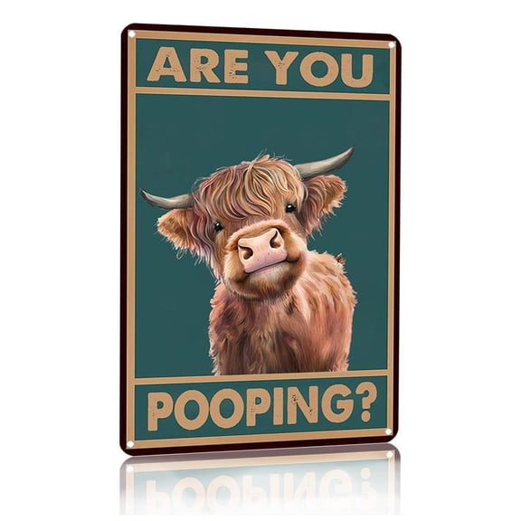 Vintage Highland Cow Are You Pooping Funny Tin Sign for Bathroom Toilet Wall Decor 8 X 12 Inch