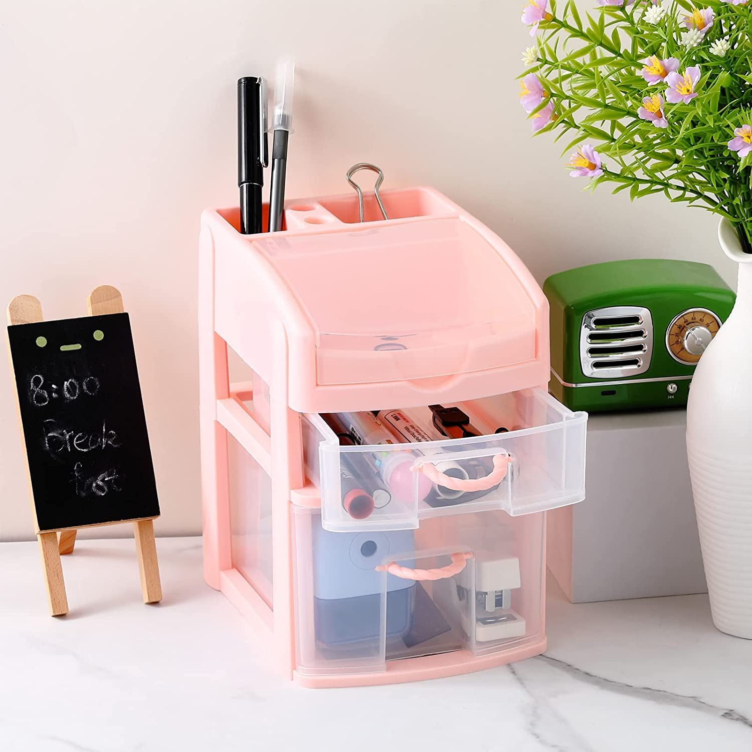 SITAKE Mini Plastic Drawer Organizer, Art Craft Organizers and Storage used in Desk, Vanity in Home or Office, 9 Removable Drawers for DIY Crafts, Art