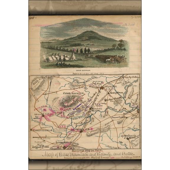 24"x36" Gallery Poster, Map of Cedar Mountain vicinity and battle 1862