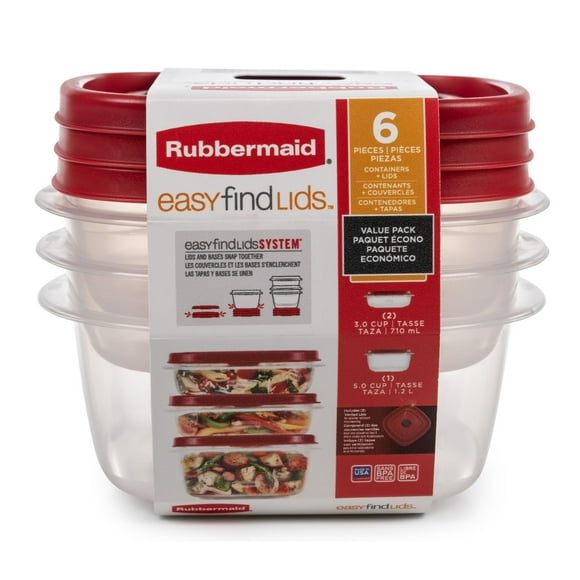 Rubbermaid Easy Find Lids Food Storage Container Value Pack, 2-710ml/3 Cup, 1-1.2L/ 5 Cup