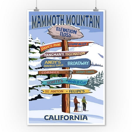 Mammoth Mountain, California - Ski Destinations Sign - Lantern Press Artwork (9x12 Art Print, Wall Decor Travel