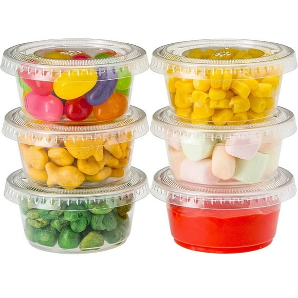[ 100 Sets ] 2 oz Plastic Clear Disposable Portion Cups with Lids Jello Shot Cup