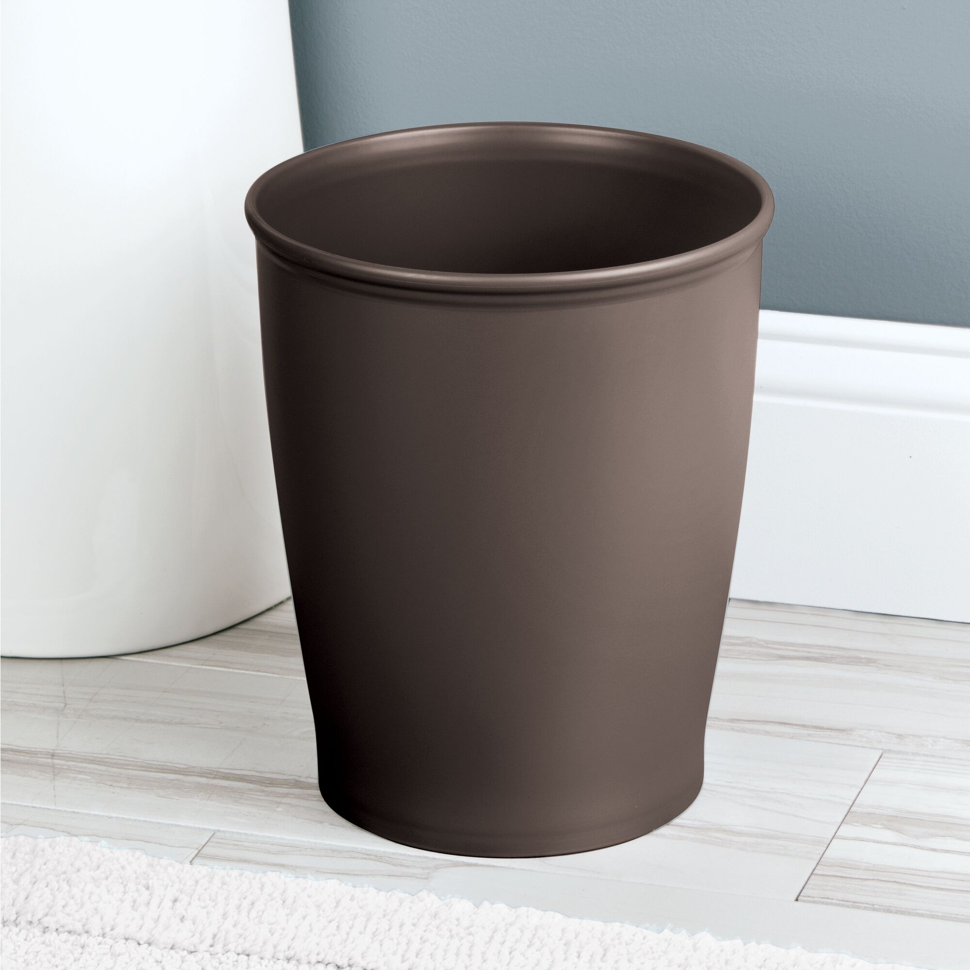 iDesign Kent Bathroom Trash Can, 1.6 Gallon Plastic Round Slim Open Top Garbage Bin, 2 Pack, Bronze