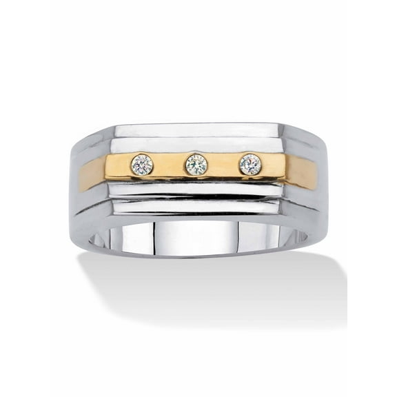PalmBeach Jewelry Men's Round Crystal Two-Tone Gold Ion-Plated Stainless Steel Two-Tone Rectangular Ring