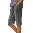thumbnail image 2 of Soki Womens Linen Pants Straight Leg High Waisted Drawstring Casual Capri Pants with Pockets, 2 of 6