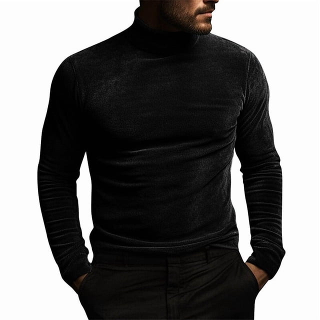 Qtocio Men's Long Sleeve Casual Shirts,Solid Color Contouring Mock Neck Shirt Velvet Touch Thermal Base Layer Top