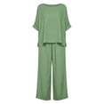 thumbnail image 7 of Costeam Womens Short Sleeve Two Piece Linen Cotton Outfit Solid V Neck Top Drawstring Wide Leg Pants Side Pocket High Waist Loose Casual Matching Set Tracksuit, 7 of 7