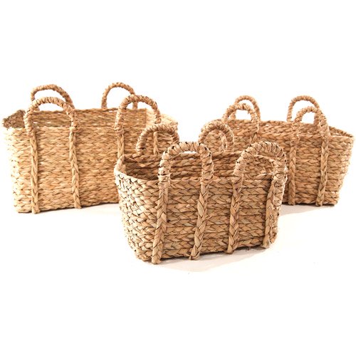Baum Rectangular Braided Rush Baskets, Set of 3, Natural