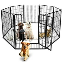 RONG-3  Dog Fence Indoor/Outdoor,Heavy Duty Metal Pet Puppy Exercise Pen, Wide Door Low Threshold,Portable Pet Playpen for Rv Camping Garden Yard