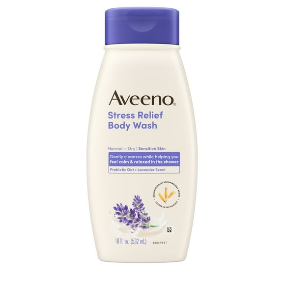 Aveeno Stress Relief Body Wash with Prebiotic Oat, Calming Lavender Scent, 18 fl oz