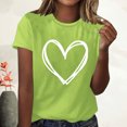thumbnail image 4 of QUINDOS Girls T Shirts Summer Short Sleeve Green Plus Size Women Tops Heart Print Crew Neck Vacation Tops, 4 of 6