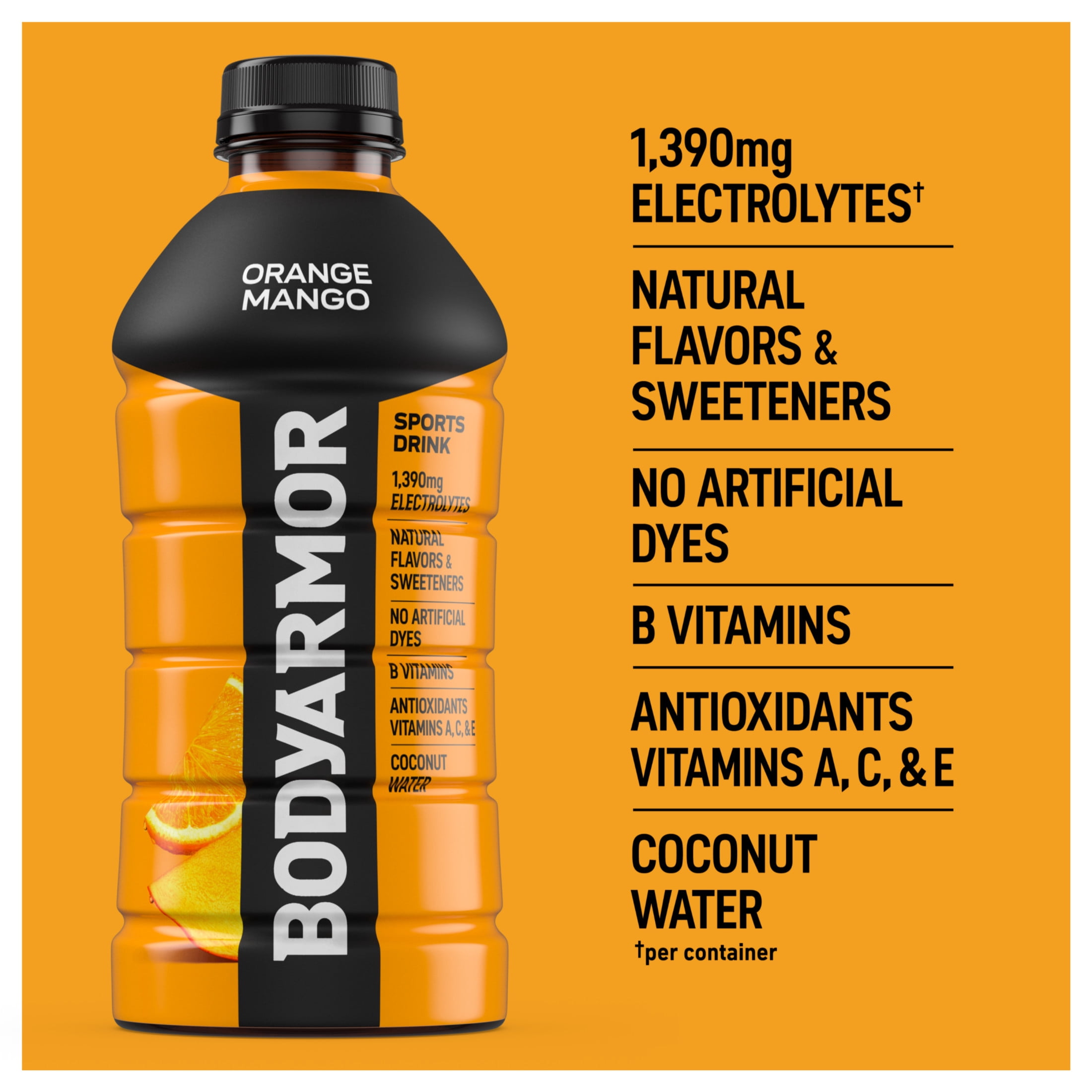 BODYARMOR Orange Mango Electrolyte Sports Drink Bottle, 28 fl oz