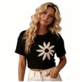 thumbnail image 3 of Fengqque Women Summer Tops Short Sleeve Round Neck Daisy Embroidered Shirts Business Blouses Black XL(XL), 3 of 6