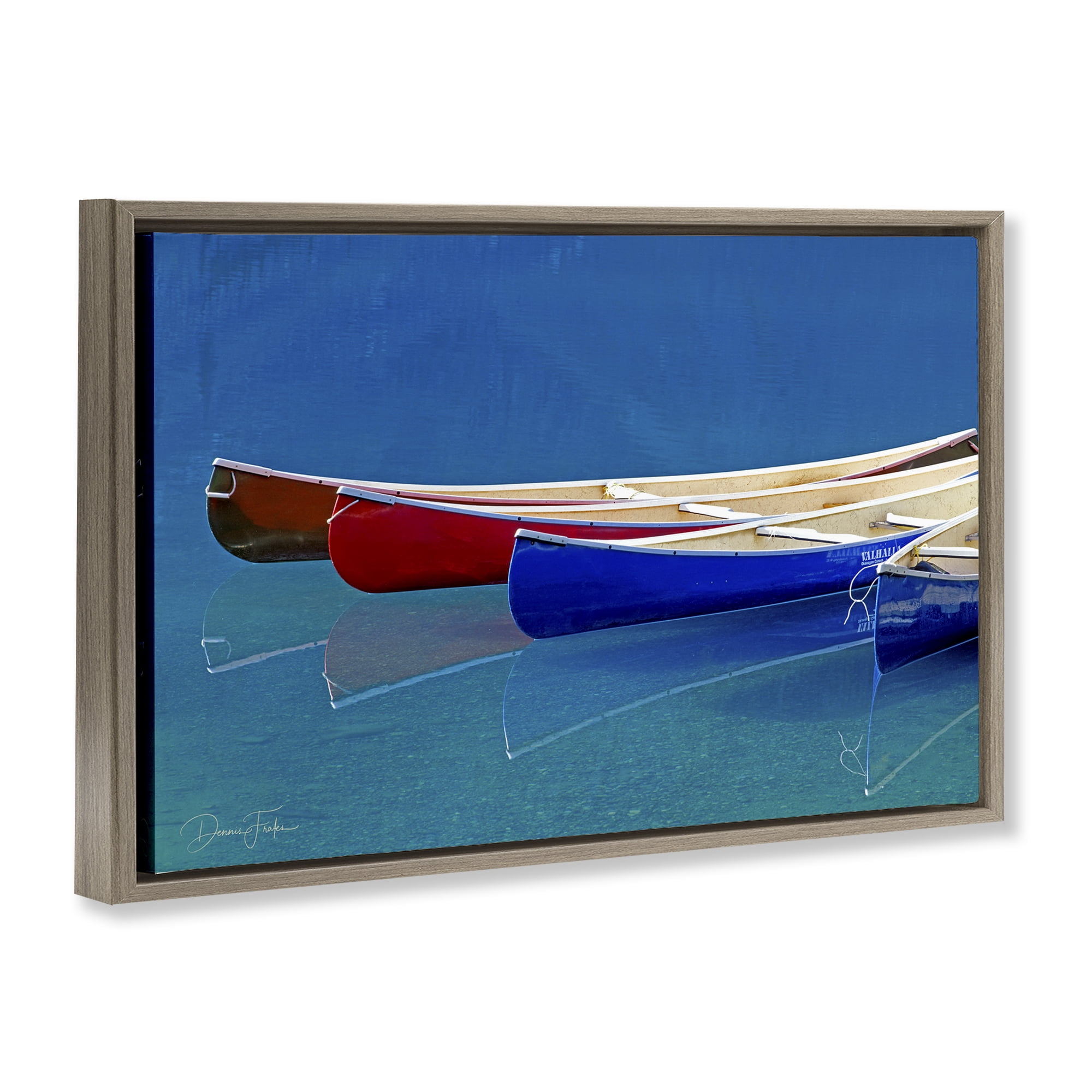 Stupell Industries Various Canoe Boats Transportation Photography Brown Floater Framed Canvas Art Print Wall Art, 25 x 17