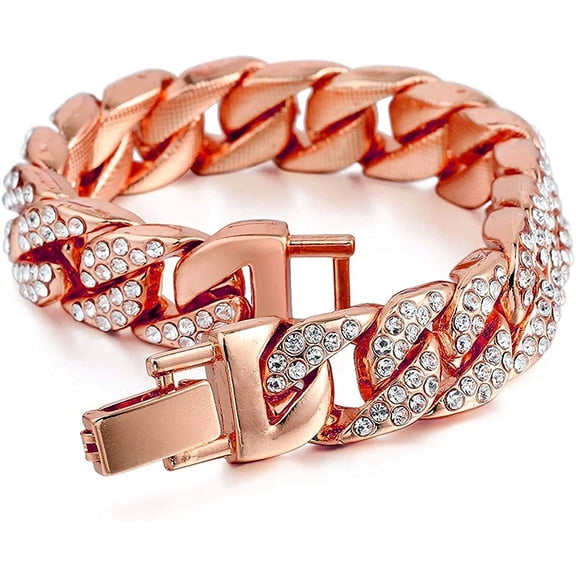 Mens Womens CZ Miami Cuban Link Hip Hop Iced Out Curb Cuban Bracelet with Clear Rhinestones