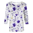 thumbnail image 5 of CYMMPU Tunic Tops 3/4 Sleeve Loose Fit Blouses for Women Dressy Casual Crew Neck Fall Trendy Shirts Spring Tops Floral Printed Lightweight Basic Tees Purple XXL, 5 of 5