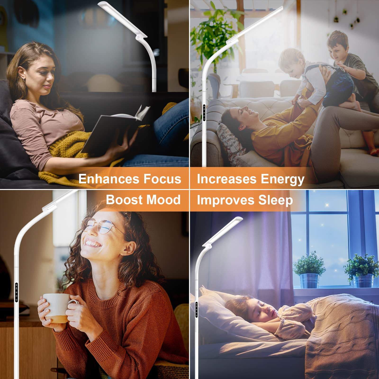 Light Therapy Lamp, UV-Free 10000 Lux Sun Lamp, Daylight Lamp with 2 in 1 Floor & Desk Lamp, 5 Brightness & 5 Color with Touch Control & Remote for Reading/Relaxing/Study