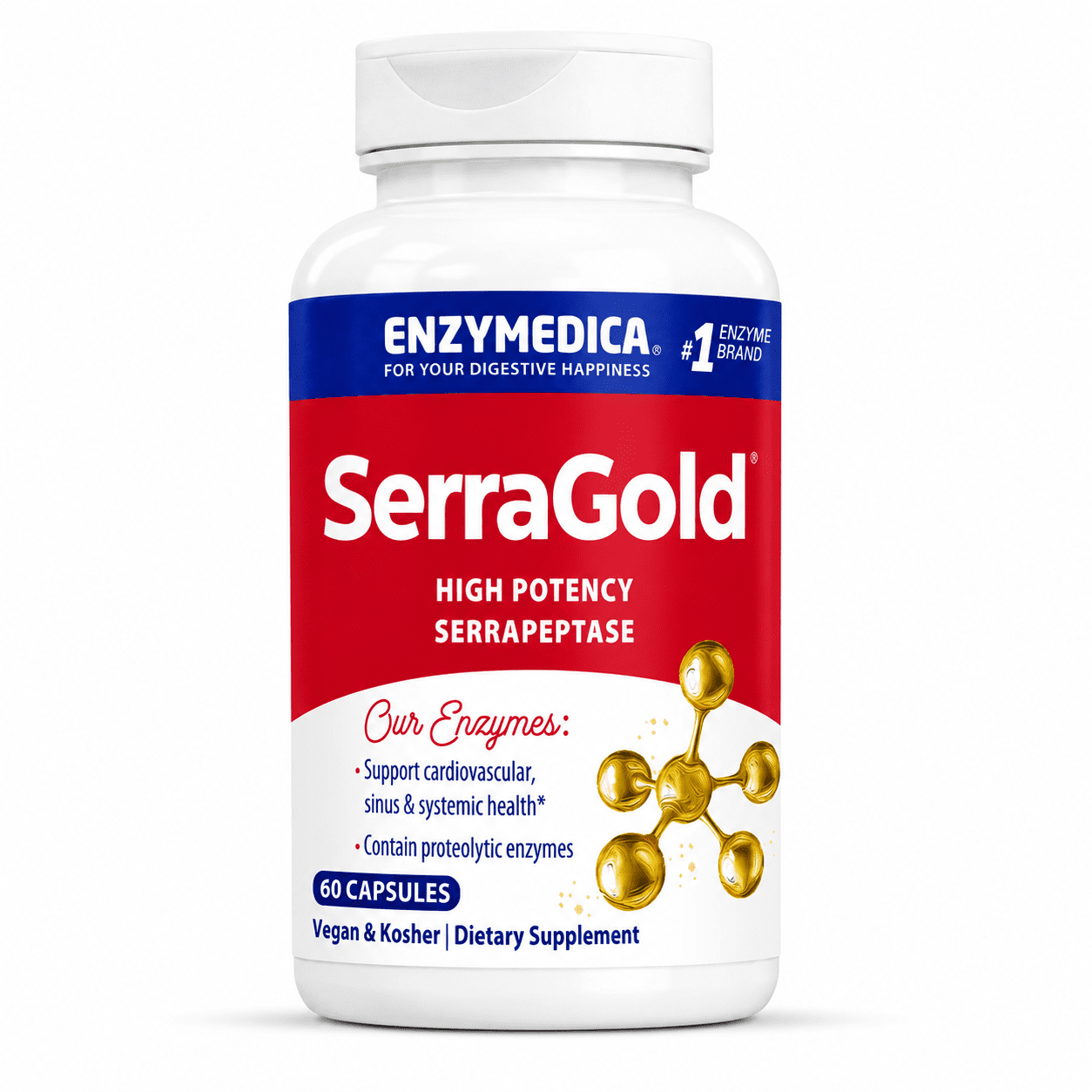 Enzymedica, SerraGold, High-Potency Serrapeptase Enzyme Supplement, Supports Respiratory, Heart & Immune Function, 60 Count