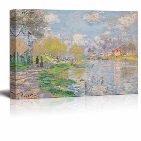 wall26 Spring by the Seine by Claude Monet - Canvas Print Wall Art Famous Painting Reproduction - 16" x 24"