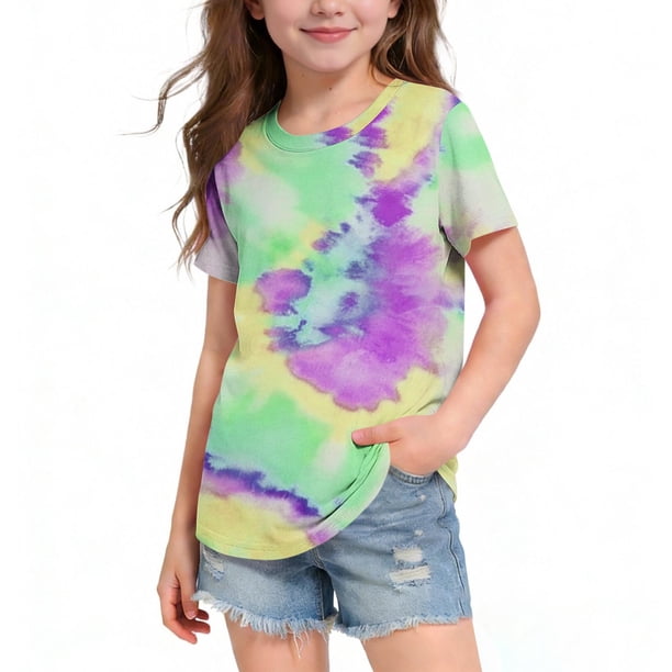 Blusas y camisas de manga corta con cuello redondo Camiseta estampada de manga corta para niños Cuello redondo Media manga Casual Versátil Top de poliéster para niñas