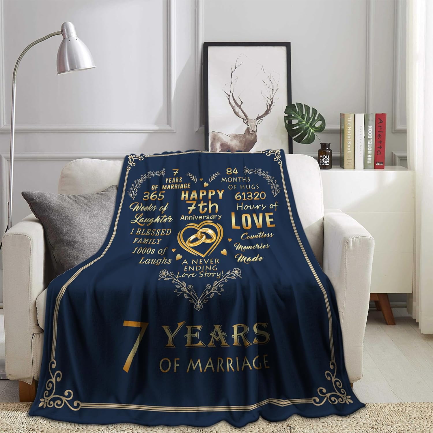 7 Year Anniversary Wedding Gifts for him her, Copper Gifts for 7th Anniversary Blanket 7th Anniversary Wool Gifts for Couple Husband Wife, 7 Years of Marriage Gifts for Men Women