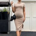 thumbnail image 4 of gljltg Pregnant Short Dress for Women Round Neck Casual Outdoor Summer Stylish Solid Color Flare Short Ruffle Sleeve Shirt Dress Maternity Loose Dress, 4 of 8