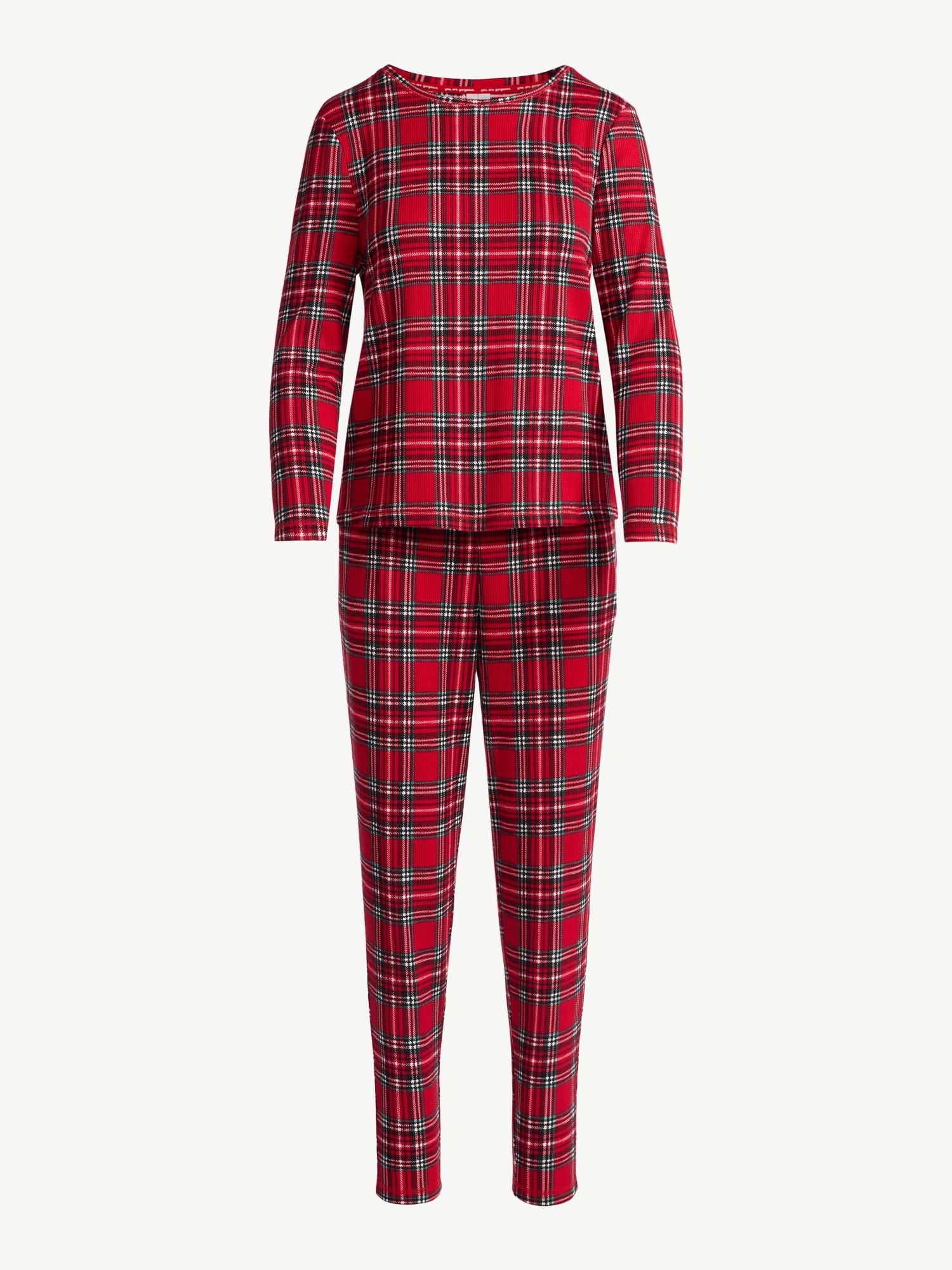 Joyspun Women's Waffle Knit Long Sleeve Top and Joggers Pajama Set, 2-Piece, Sizes S-3X