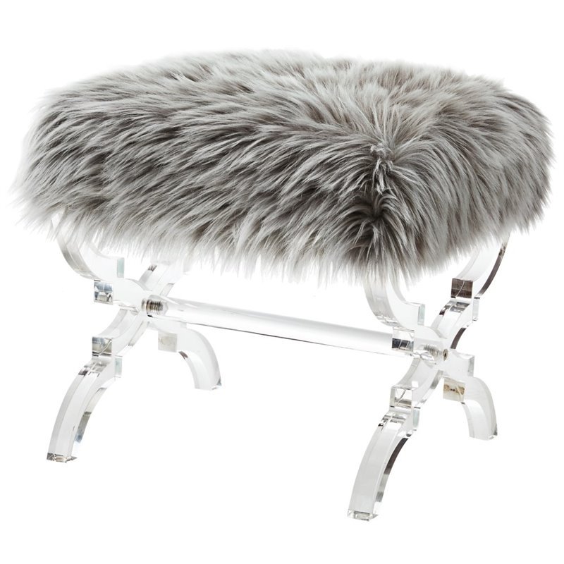 Posh Living Brayden Modern Faux Fur Fabric Ottoman with Acrylic XLegs