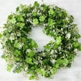 thumbnail image 5 of Hvmvliv Spring Simulation Flower Wreath with Clover & White Blossoms, Large Round Door Hanging for St. Patrick's Day Decor Green, 5 of 9