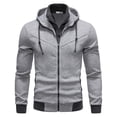 thumbnail image 2 of Siilsaa Men's Full Zip Fleece Hoodie zippered Color Block hooded slim Fit Long Sleeve Lightweight Sweatshirt Grey,2XL, 2 of 5